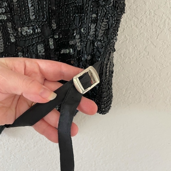 Vintage 100% Silk Sequins Tuxedo Vest - Picture 3 of 6